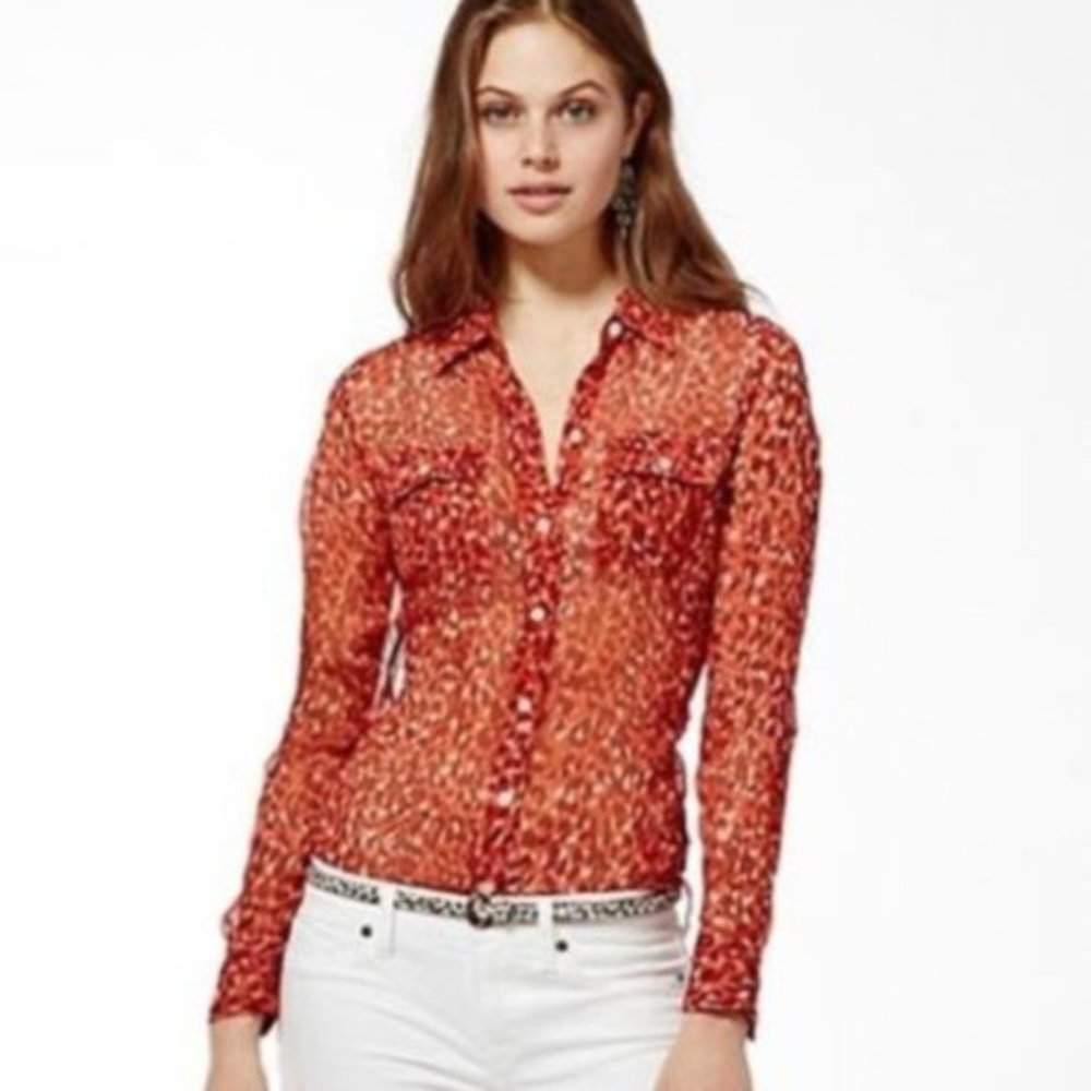 Lucky Brand Jane Mayan Cheetah Print Button Down